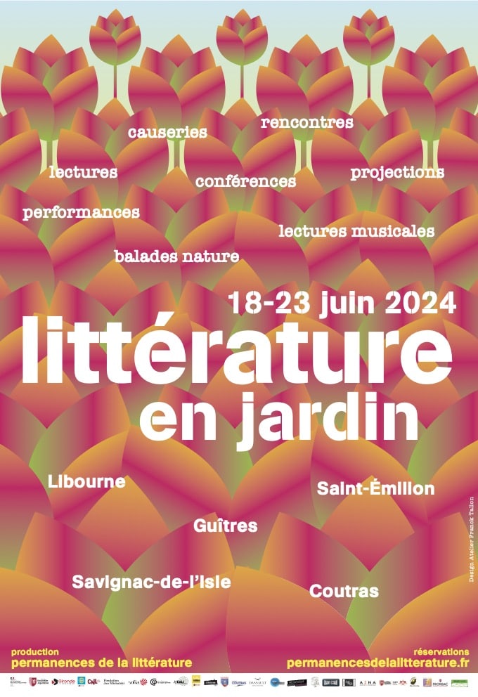 littérature en jardin 2024 affiche du festival littéraire organisé sur Libourne et saint-emilion